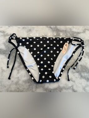 Victoria’s Secret Black White Polka Dot Tie Side Bikini Bottom L BNWT